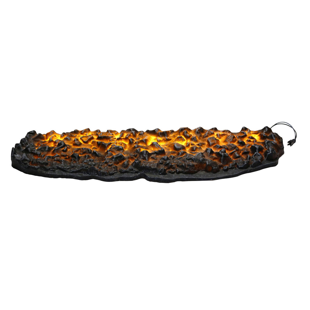 Log grate ember mat with orange and yellow glowing ember effect
