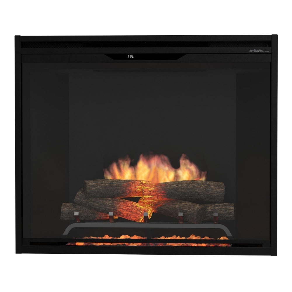 Built-in electric firebox with black interior surround and lifelike flame effect