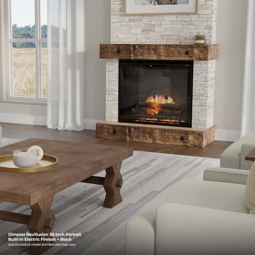 Built-in electric firebox with black finish and glowing flame effect