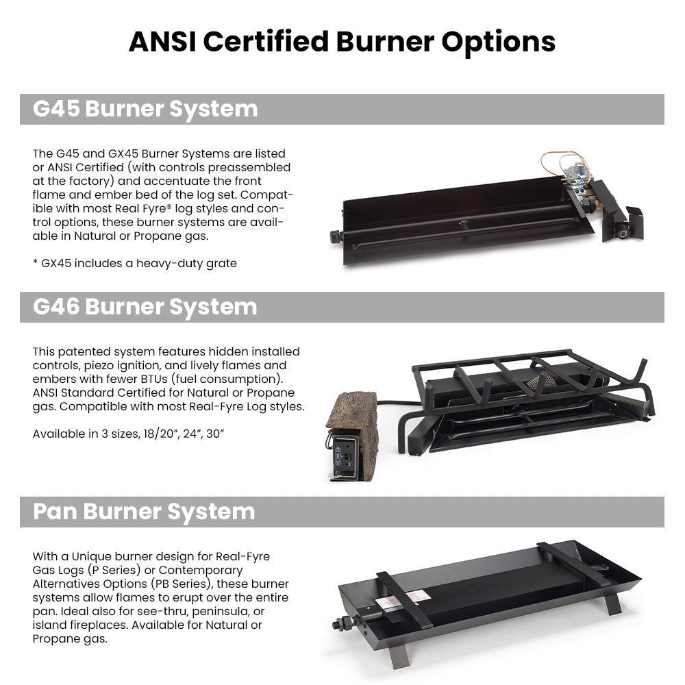 Real Fyre CHD Charred Oak Vented Gas Log Set, ANSI Certified