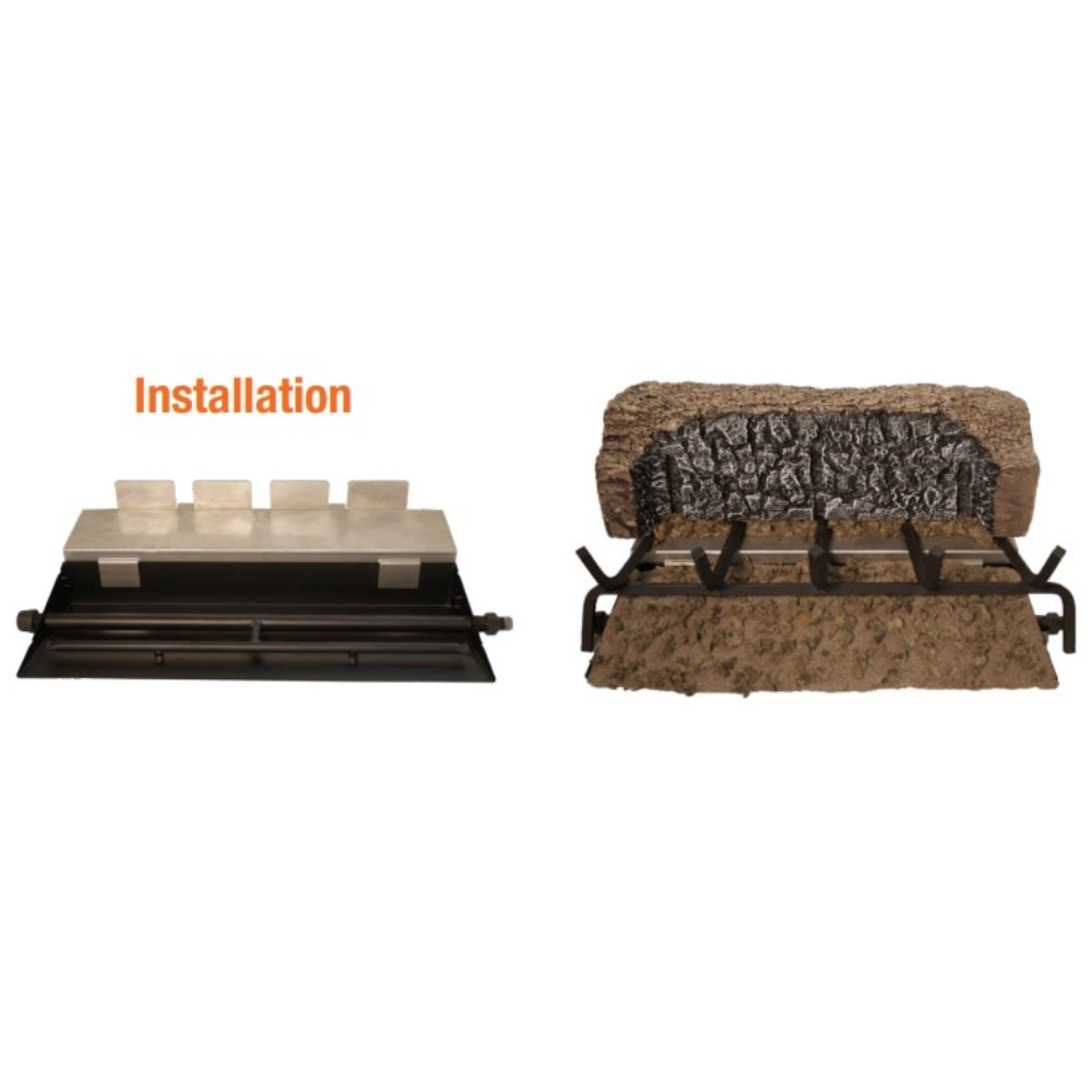 Flame enhancer kit installation parts: mounting tray and log cover with brackets