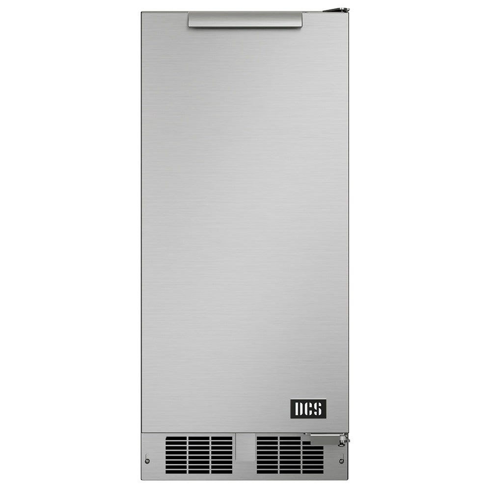 Outdoor clear ice maker, 15-inch stainless front with handle and DCS logo