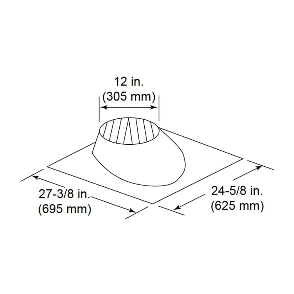 Pitch roof flashing diagram with 12 in height, 27-3/8 in and 24-5/8 in widths