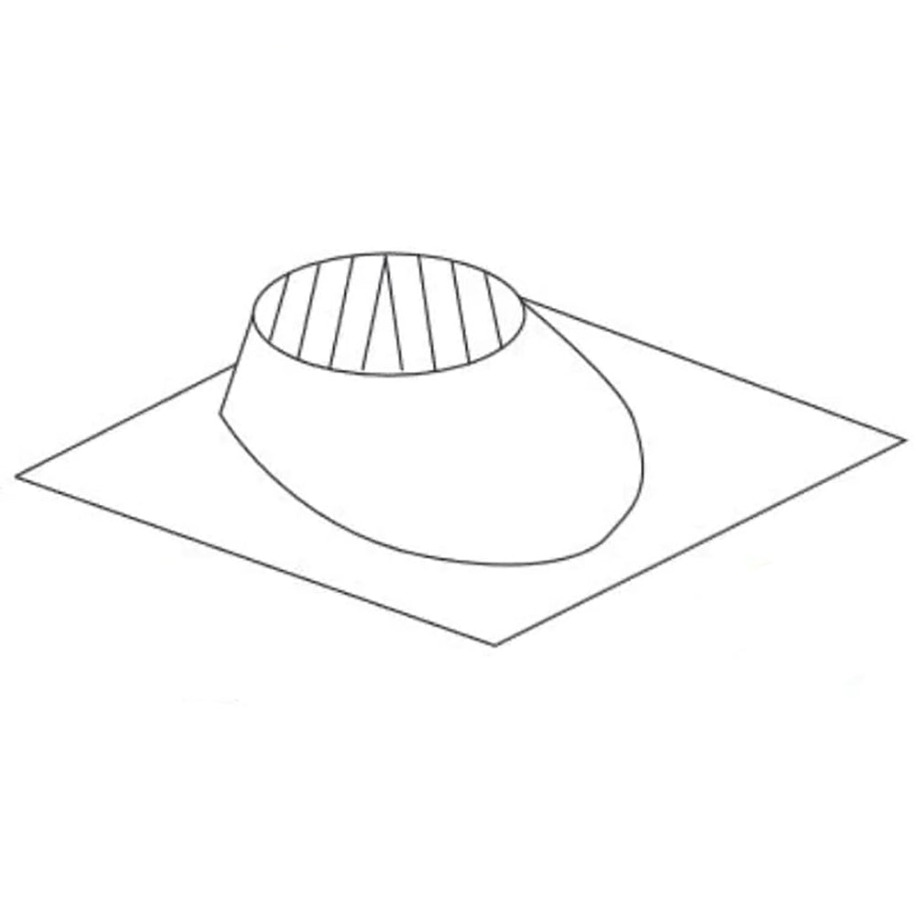 Pitch roof flashing with raised circular collar and curved opening, flat base plate