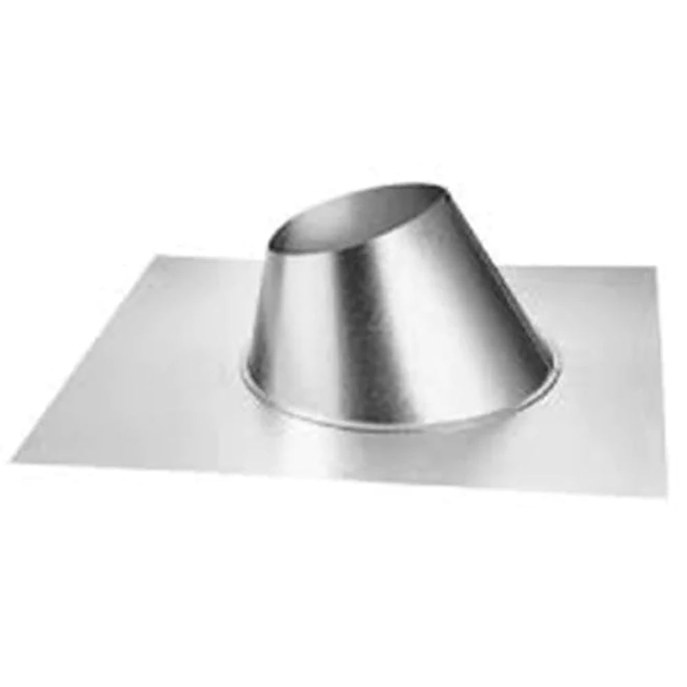 Metal pitch roof flashing with circular cone collar on flat base sheet