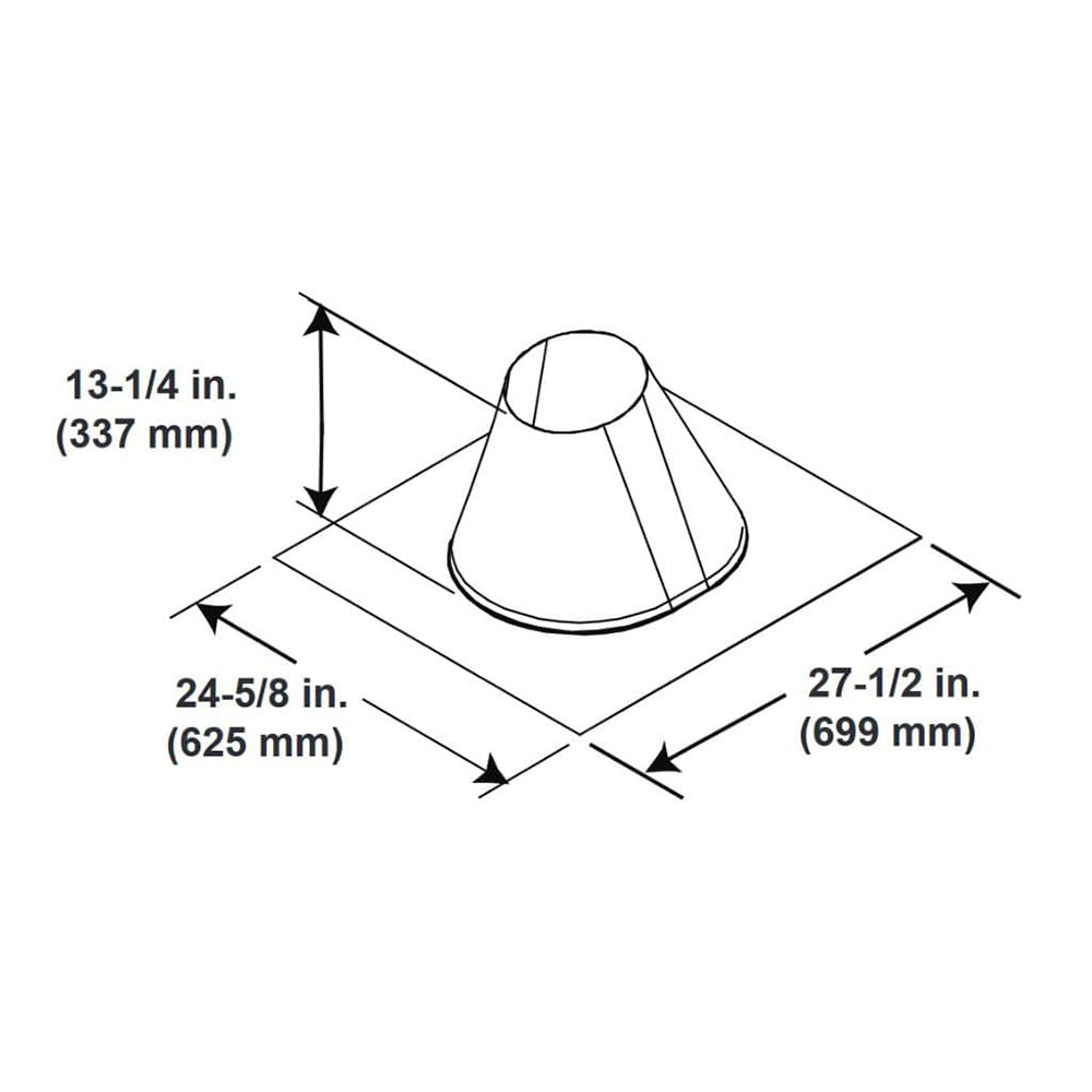 Pitch roof flashing size diagram, 13-1/4 in and 27-1/2 in cone collar