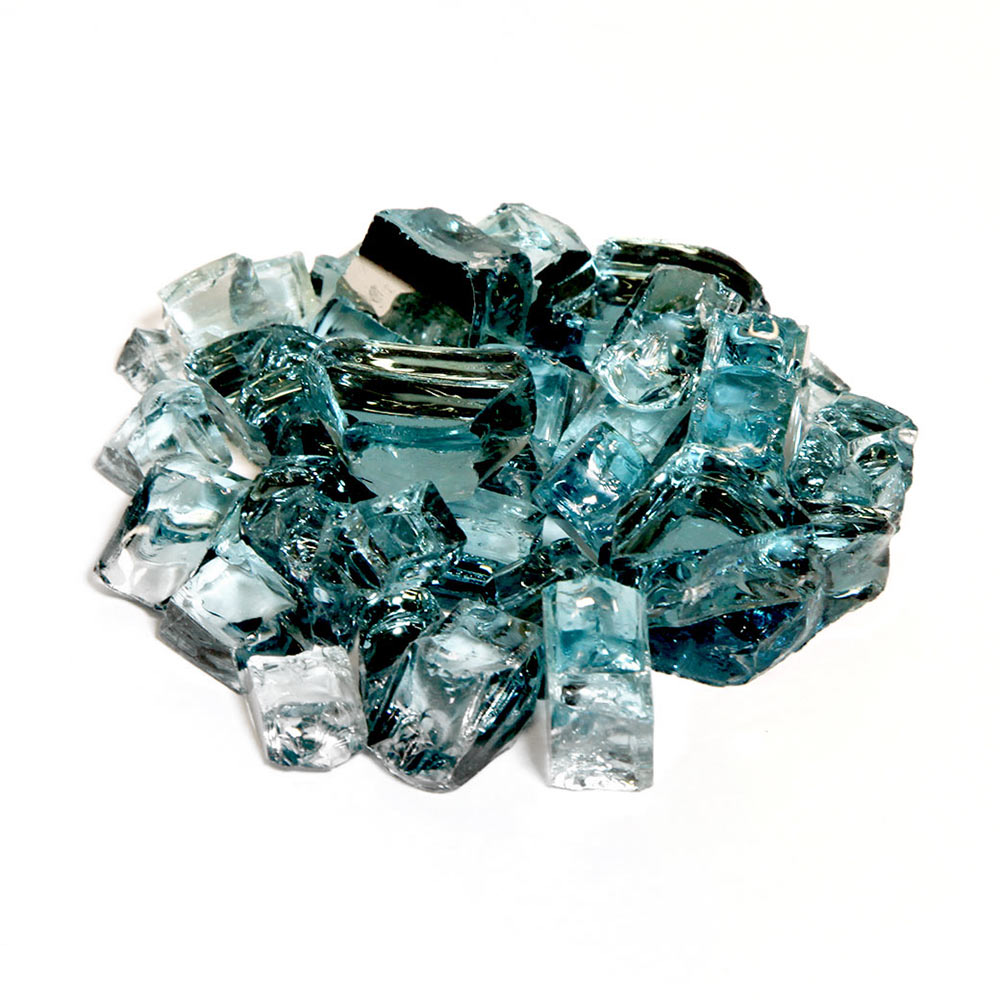 Adriatic Topaz reflective fire glass, teal and clear glass chunks.