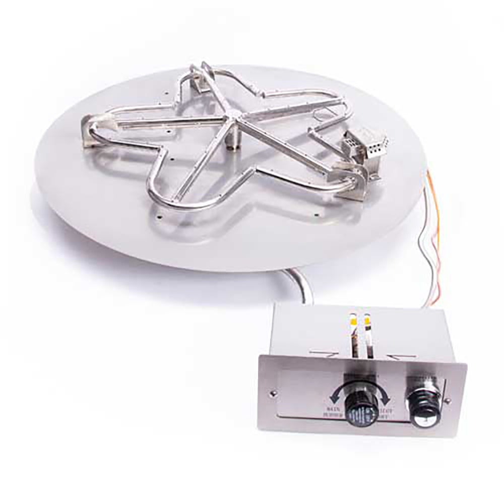 HPC Fire Penta or Round Push Button Flame Sensing Gas Fire Pit Kit with Round Flat Pan