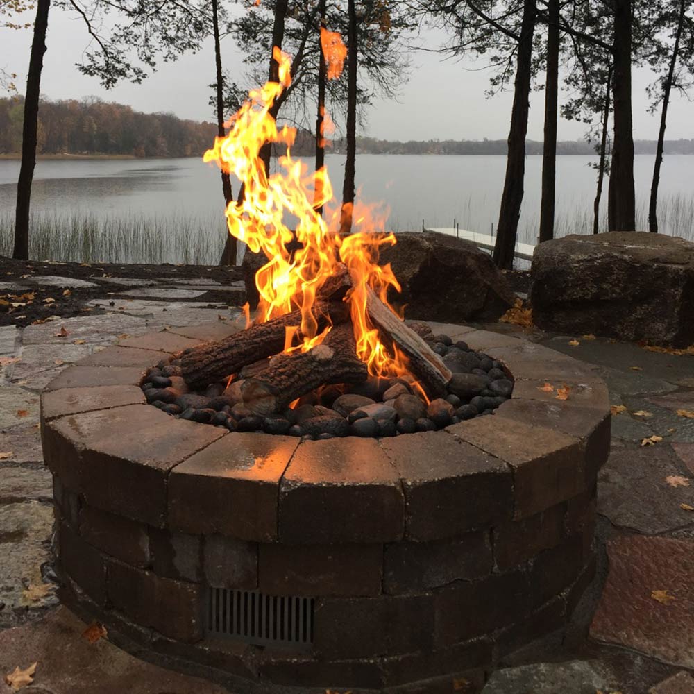 HPC Fire Penta or Round Push Button Flame Sensing Gas Fire Pit Kit with Round Flat Pan