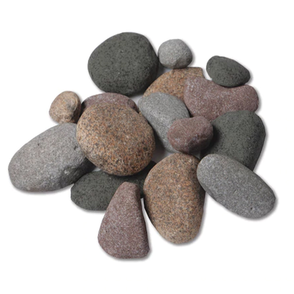 River rock media kit with assorted smooth stones, gray and brown tones