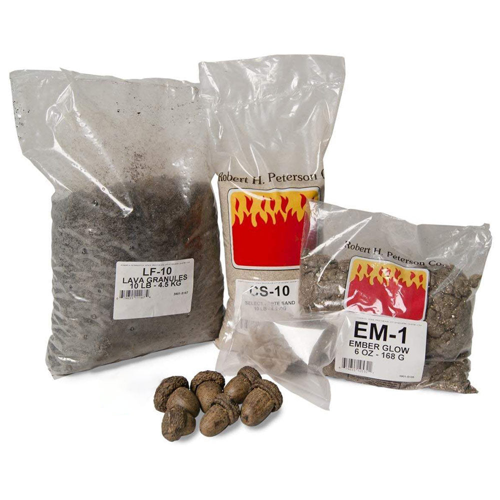 Real Fyre RK-1 refresh kit with fuel pellets and lava rocks in sealed bags