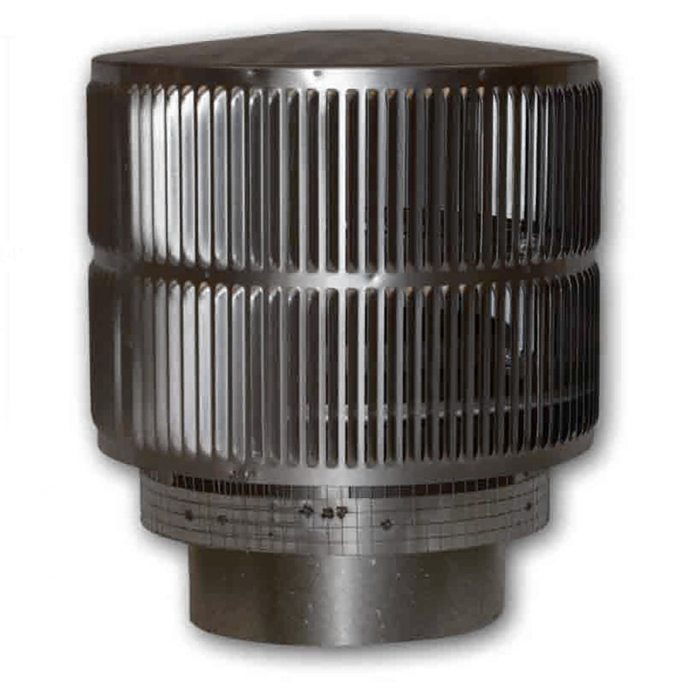 Round metal chimney termination cap with louvered screen, dark finish