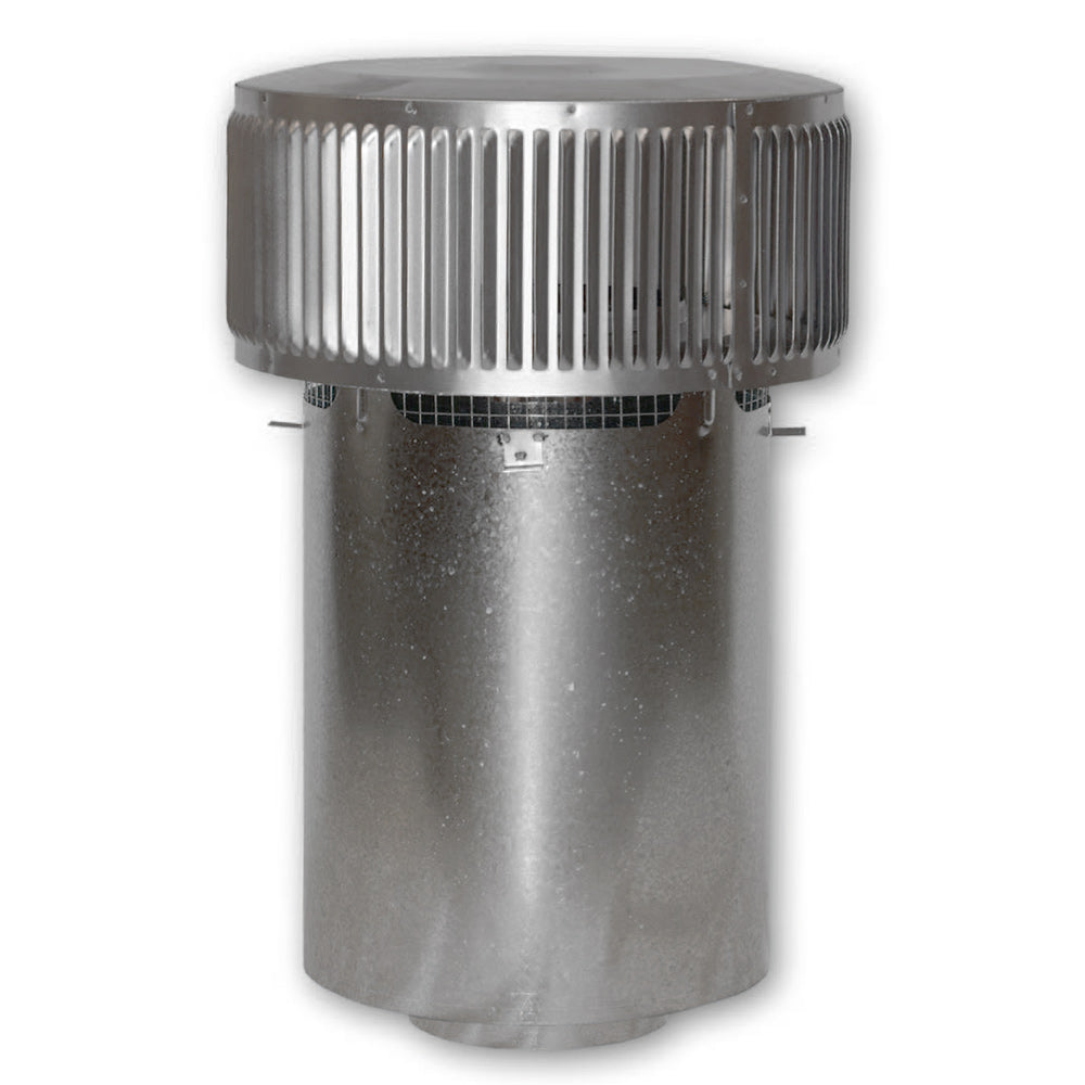 Round metal chimney termination cap with louvered screen and slip section, dark gray