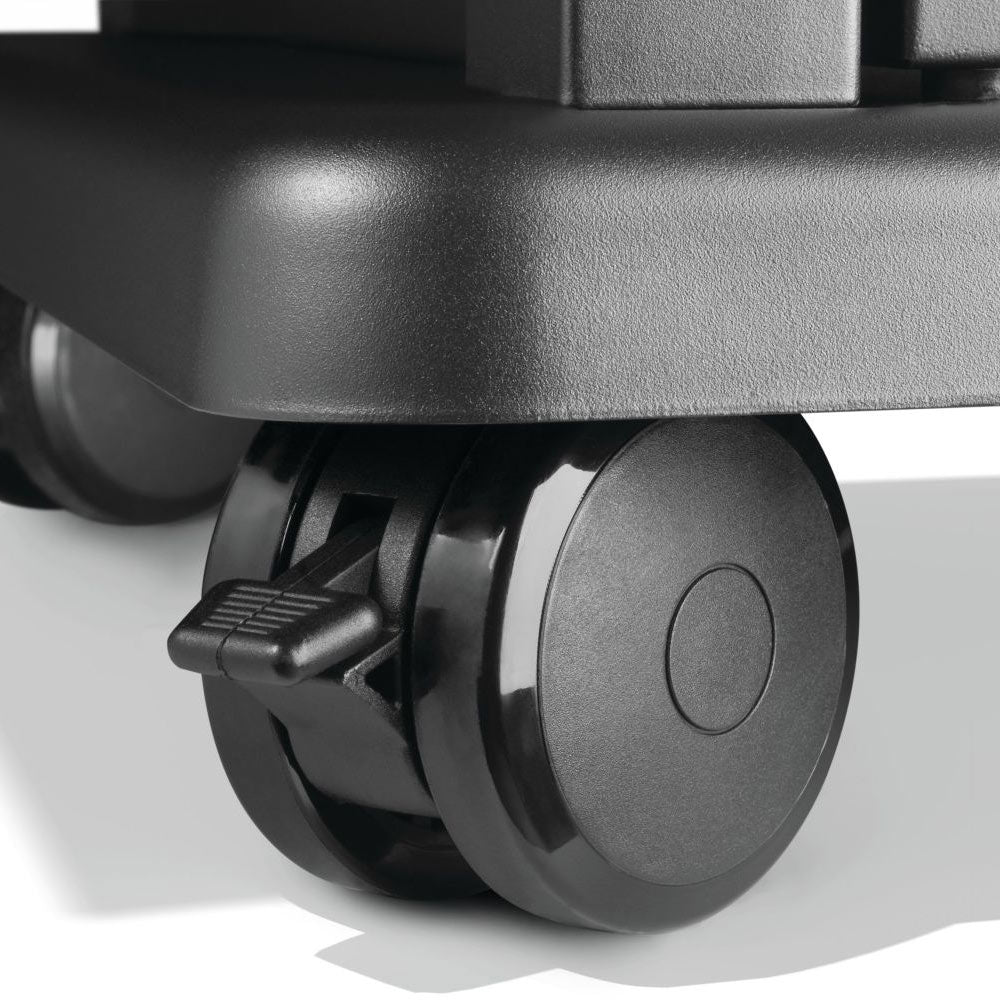 Gas grill caster wheel on cart base with locking-style tread