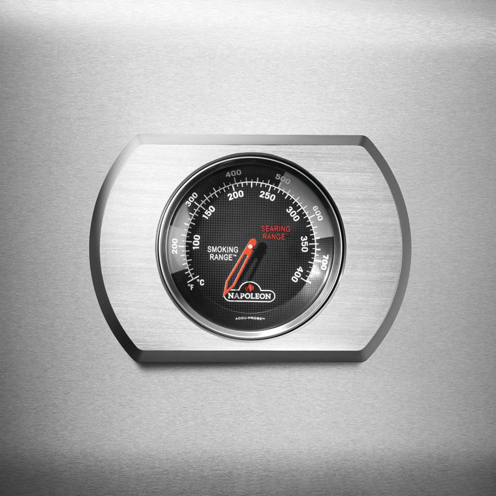 Napoleon Rogue PRO-S 425 grill temperature gauge dial on stainless hood