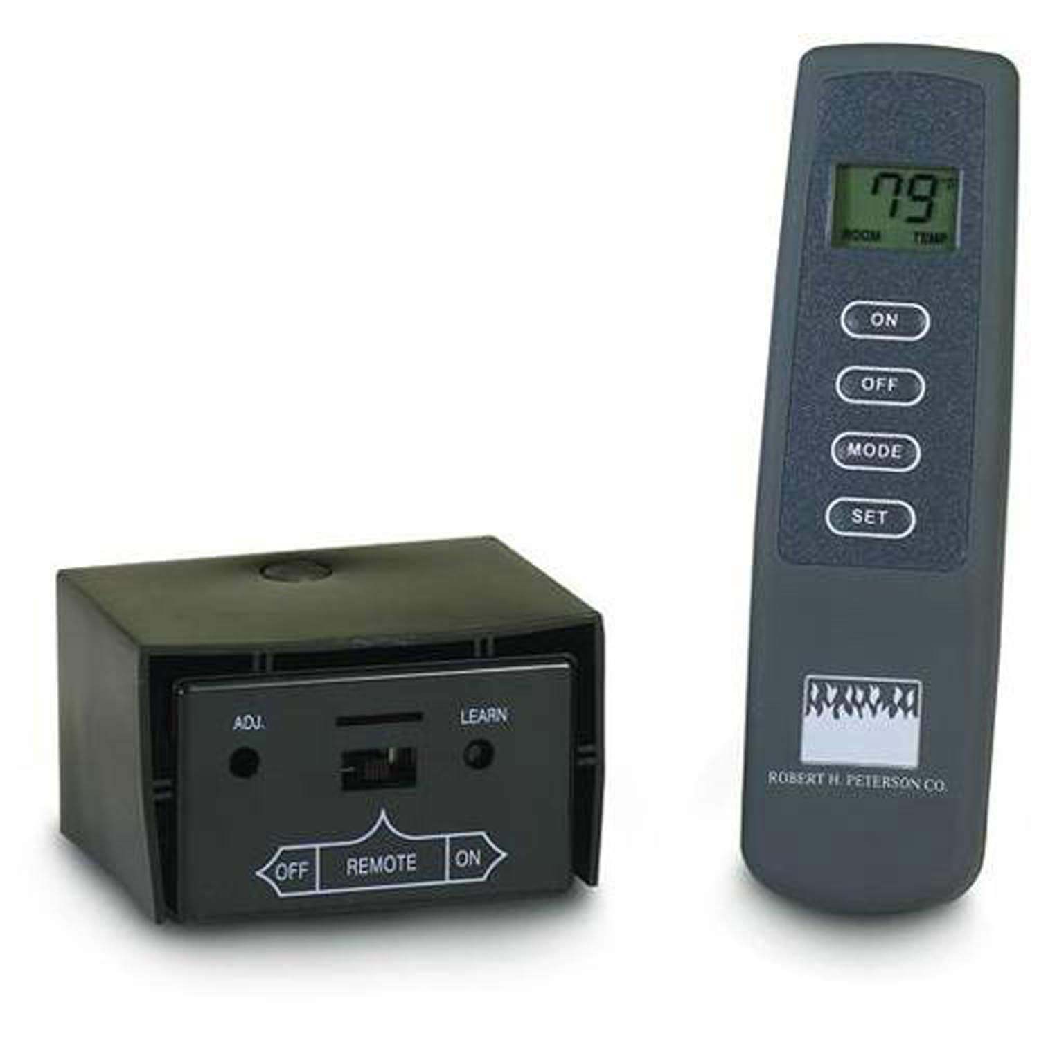 Fireplace remote control with thermostat, LCD screen and ON/OFF and MODE/SET buttons