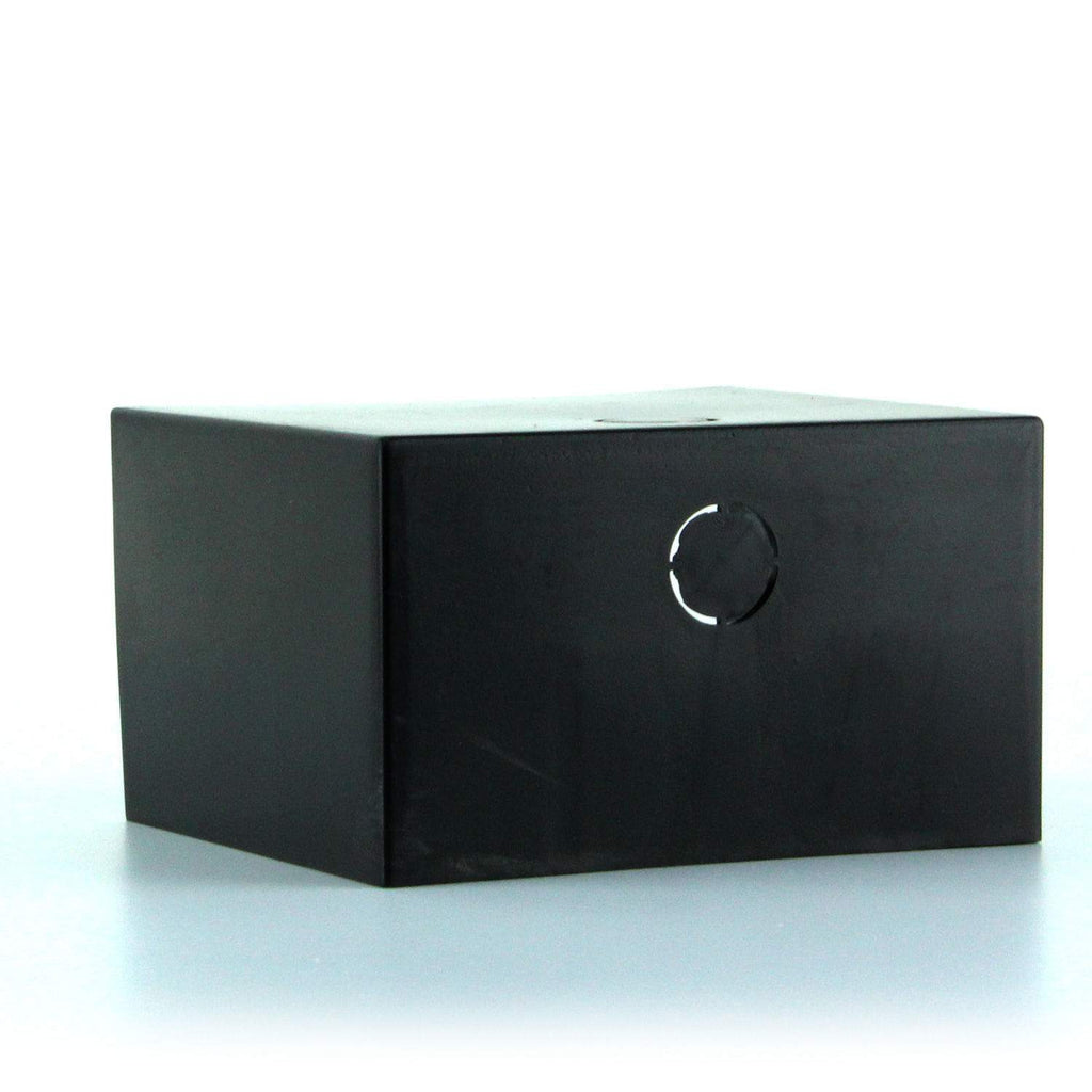 Black receiver cover with circular latch detail on front