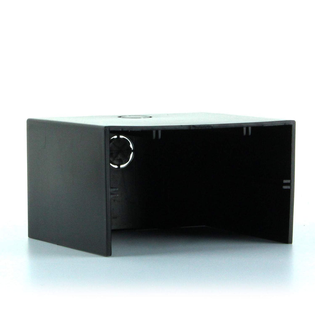 Black receiver cover with open front panel and circular latch opening