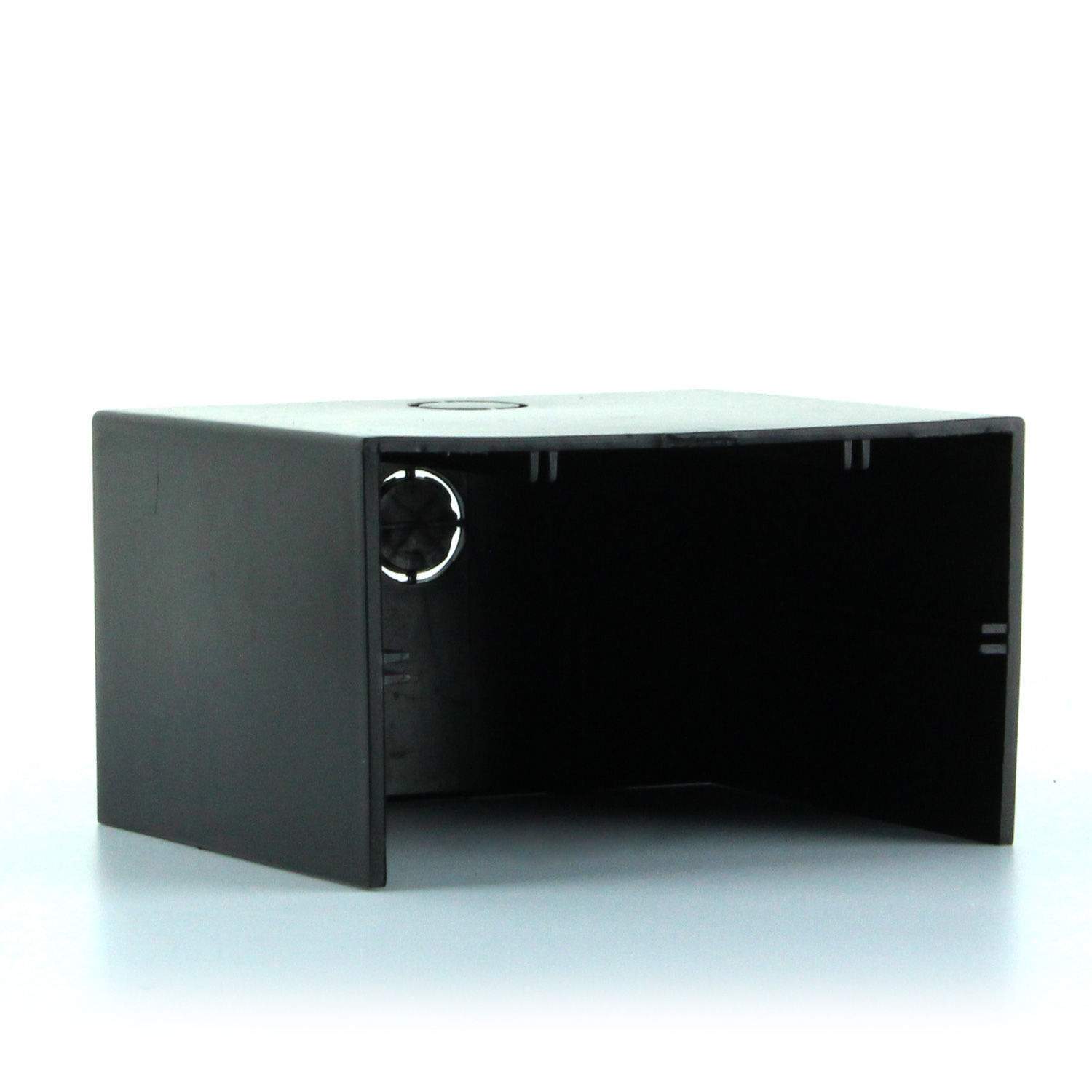 Black receiver cover with open front panel and circular latch opening
