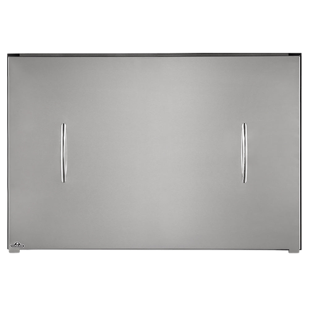 Stainless steel outdoor gas fireplace weather cover with two pull handles