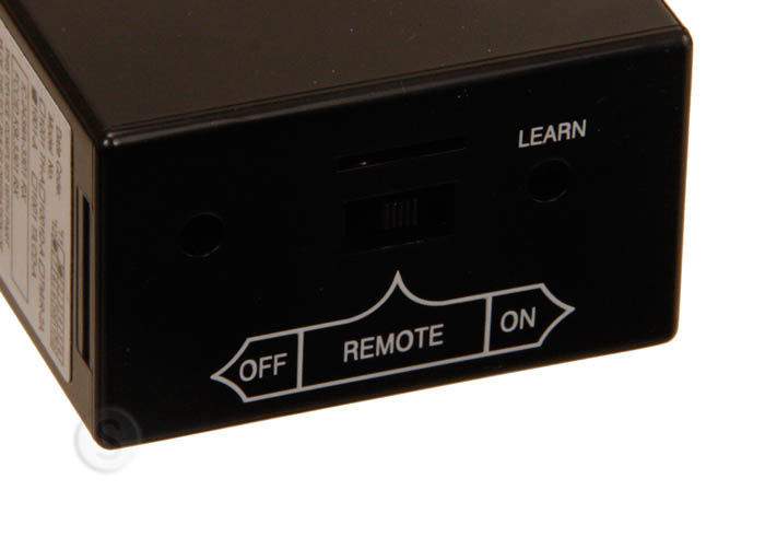 Fireplace remote control receiver with OFF, REMOTE, and ON buttons
