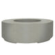 Round concrete gas fire pit with central burner opening in light gray finish
