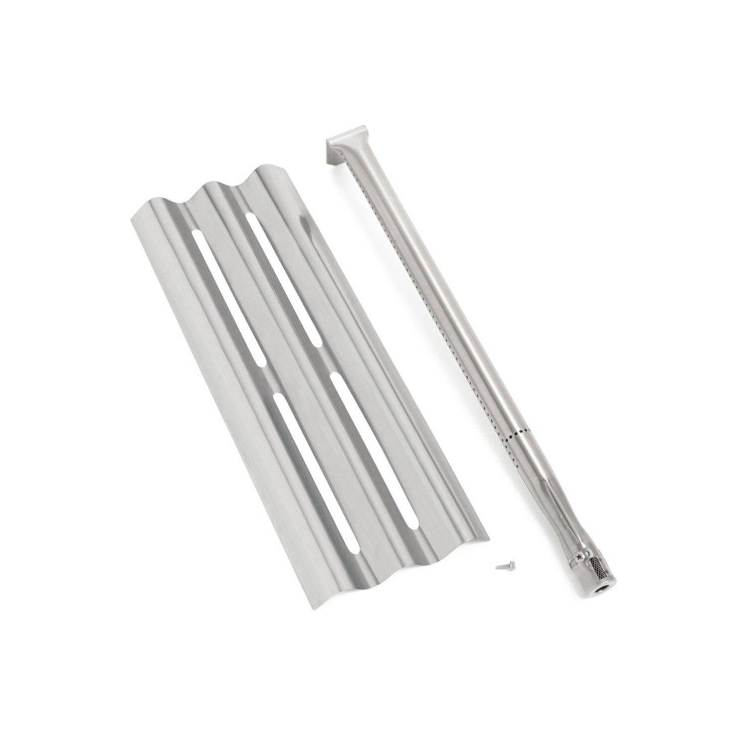 Metal burner kit with ribbed burner plate and ignition tube, silver