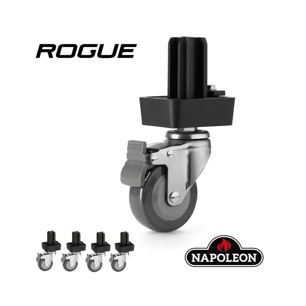 Napoleon heavy-duty swivel castor upgrade kit, metal bracket with black rubber wheels