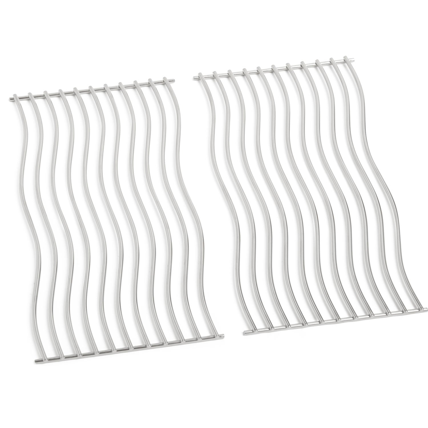 Stainless steel cooking grid set with curved rod bars, two rectangular sections