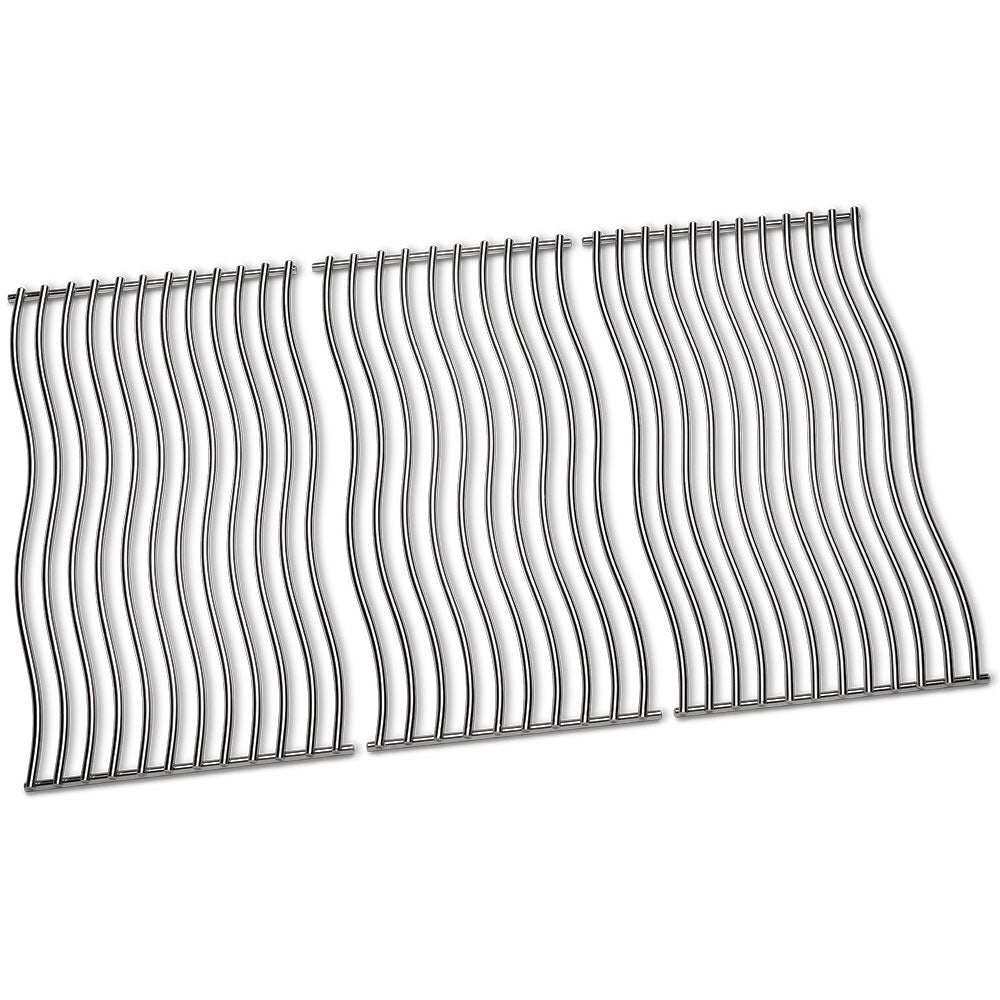 Stainless steel cooking grid set with curved parallel bars, three-piece