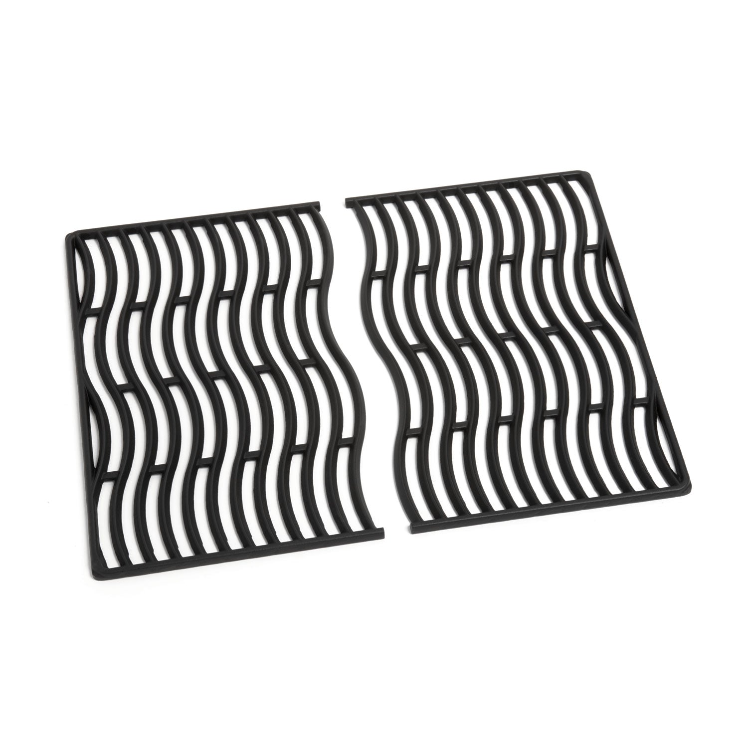 Cast iron cooking grid set with curved ribbed bars, two-piece
