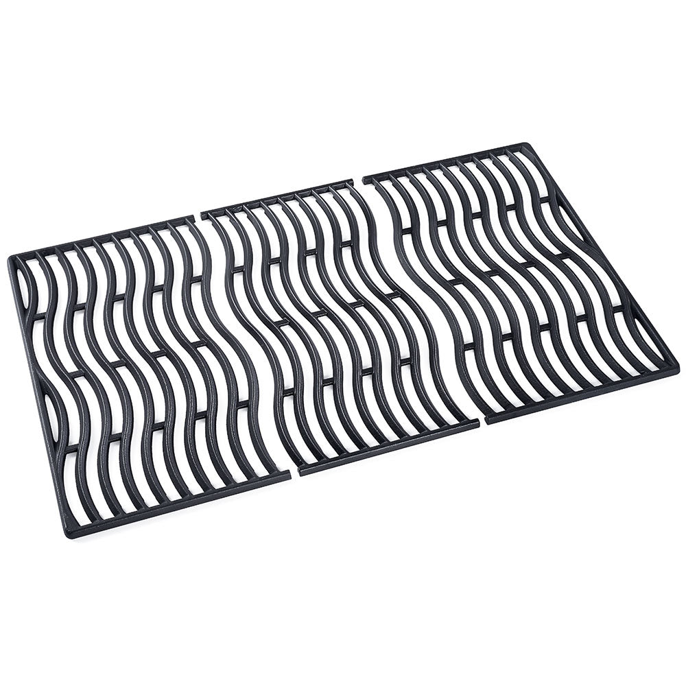 Cast iron cooking grid with curved ridges and side handles