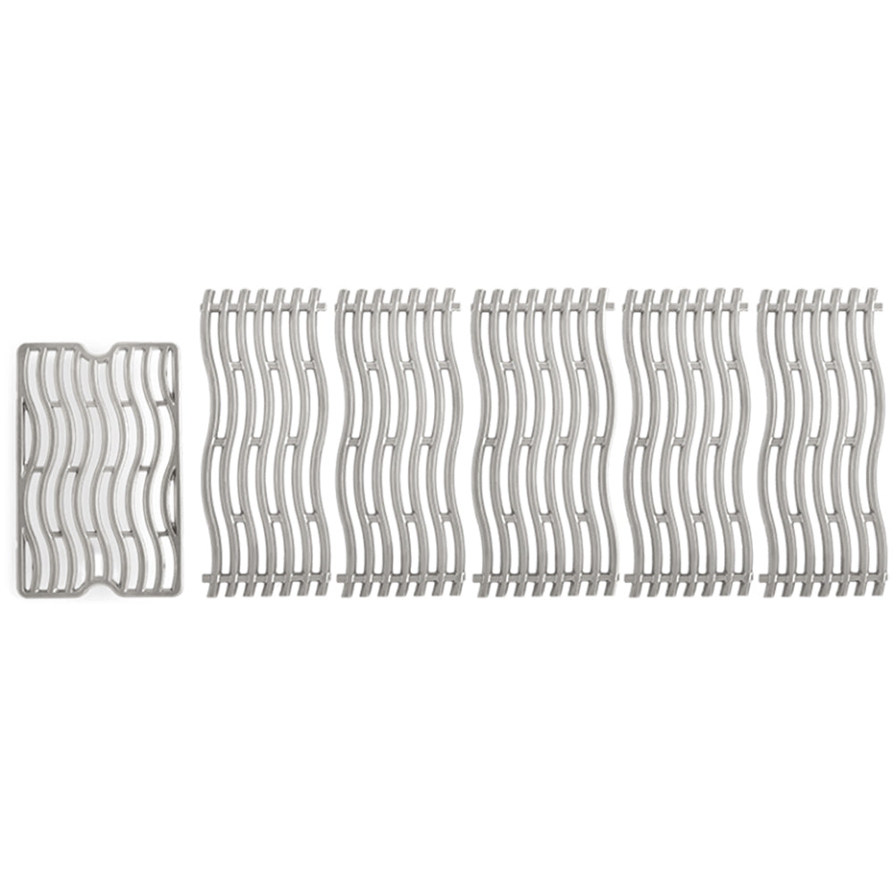 Stainless steel cooking grid sections with parallel bars and curved frame