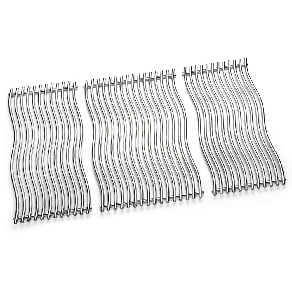 Stainless steel cooking grid set with three curved grate sections