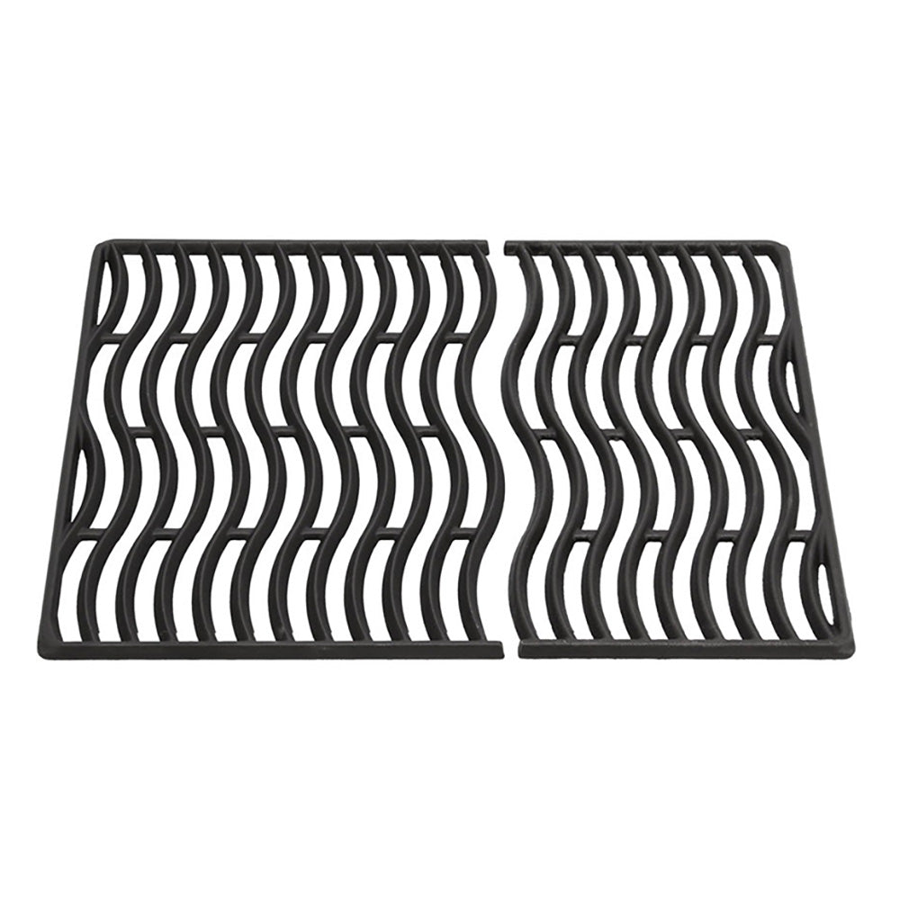 Cast iron cooking grid with wavy grate bars and black frame