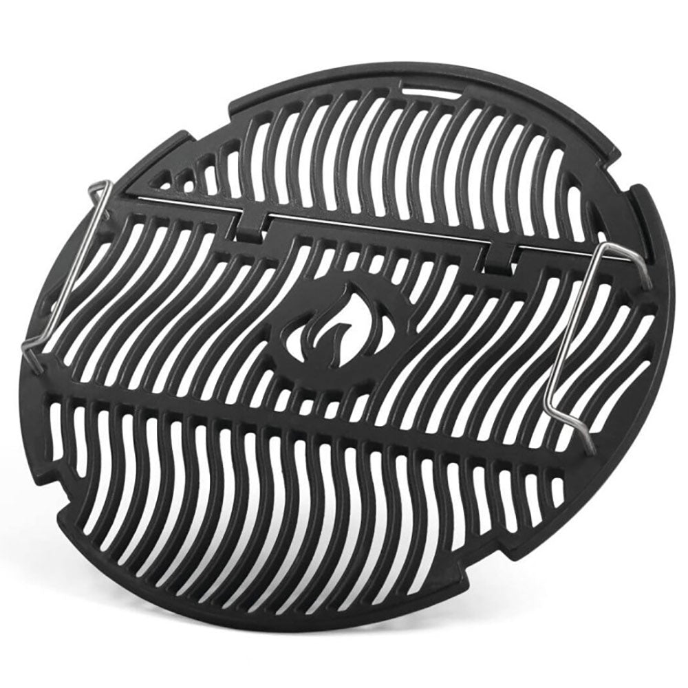 Cast iron grill cooking grid with flame center and raised bars for grilling