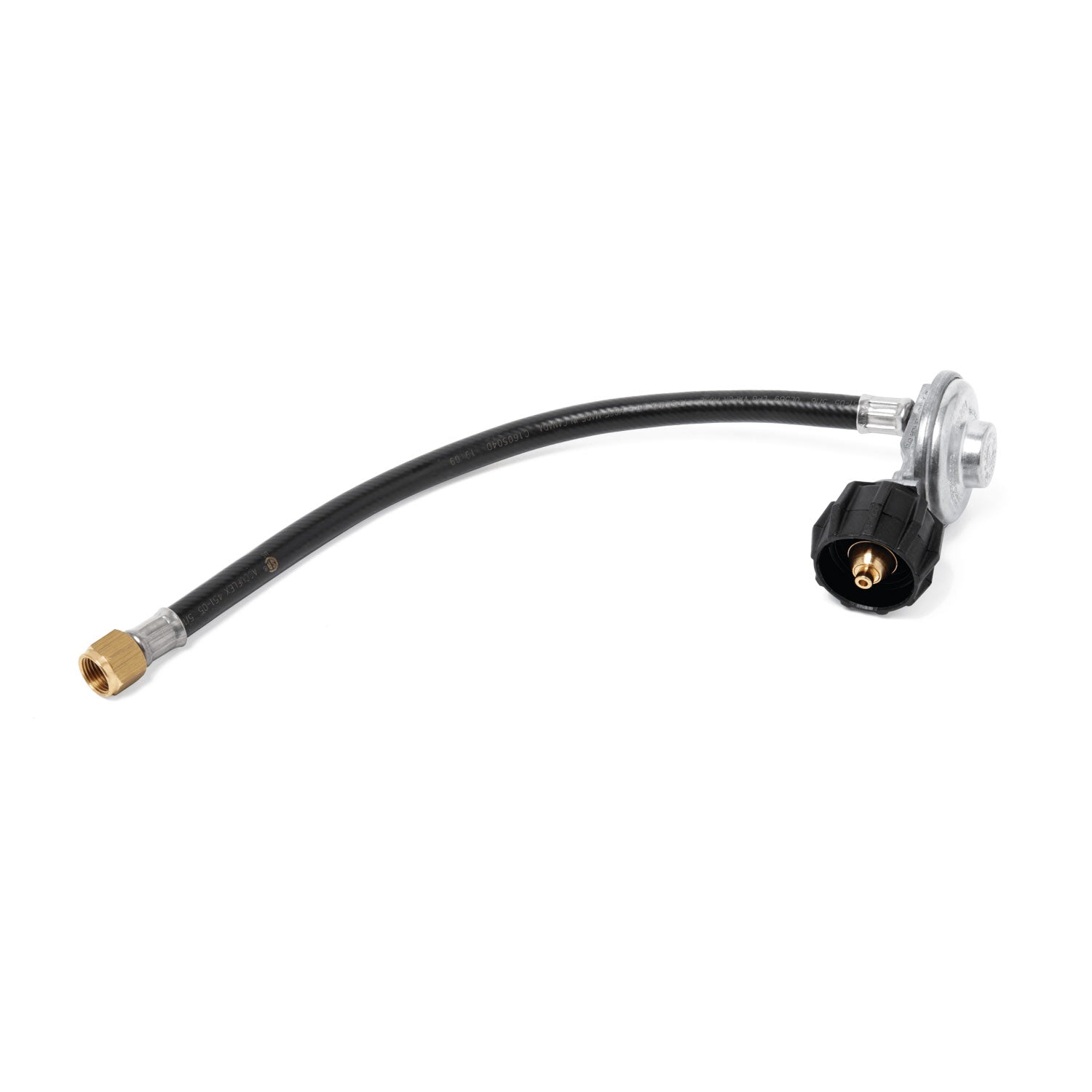 Propane regulator hose with black connector and brass end fitting