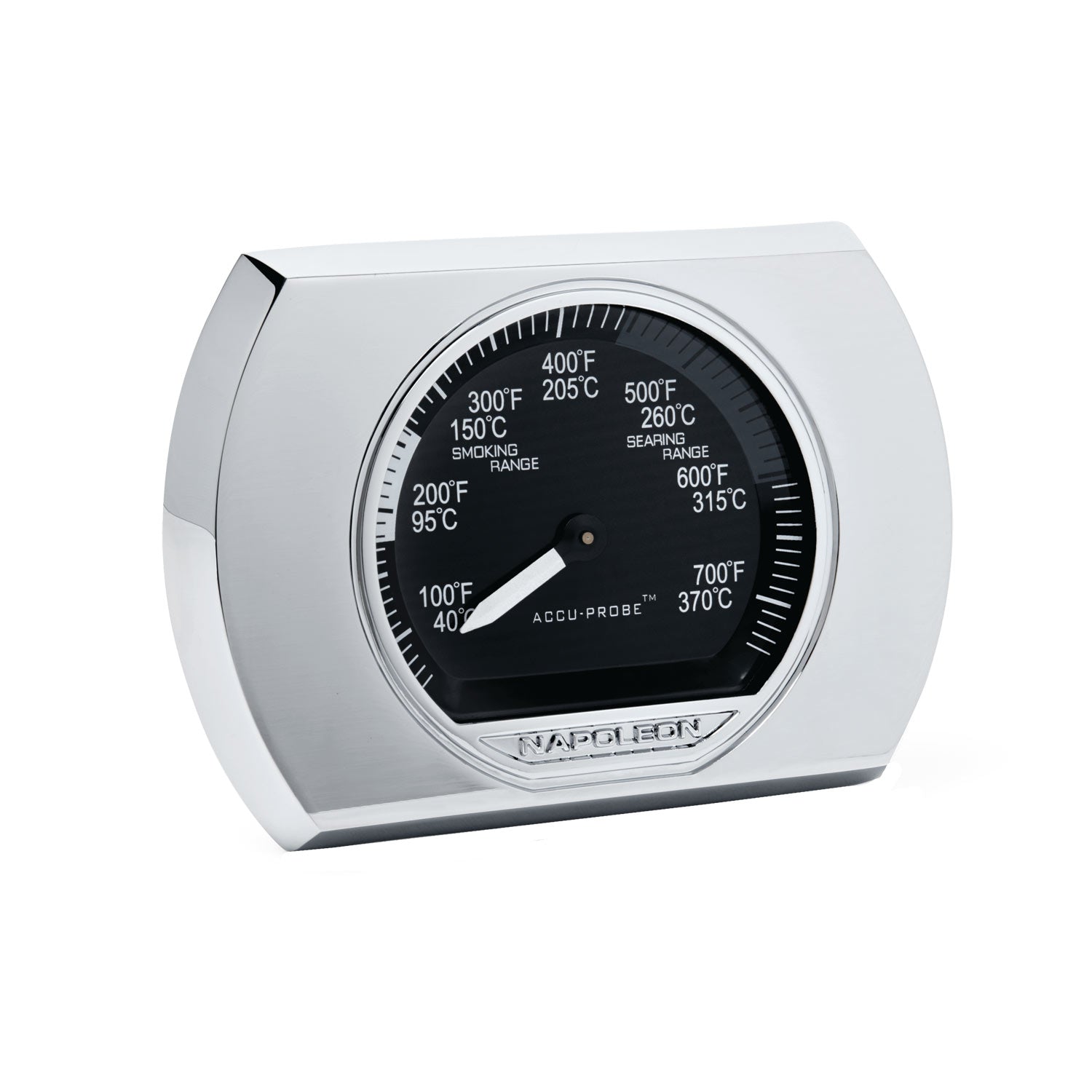 Napoleon analog temperature gauge with round dial and Fahrenheit/Celsius scale