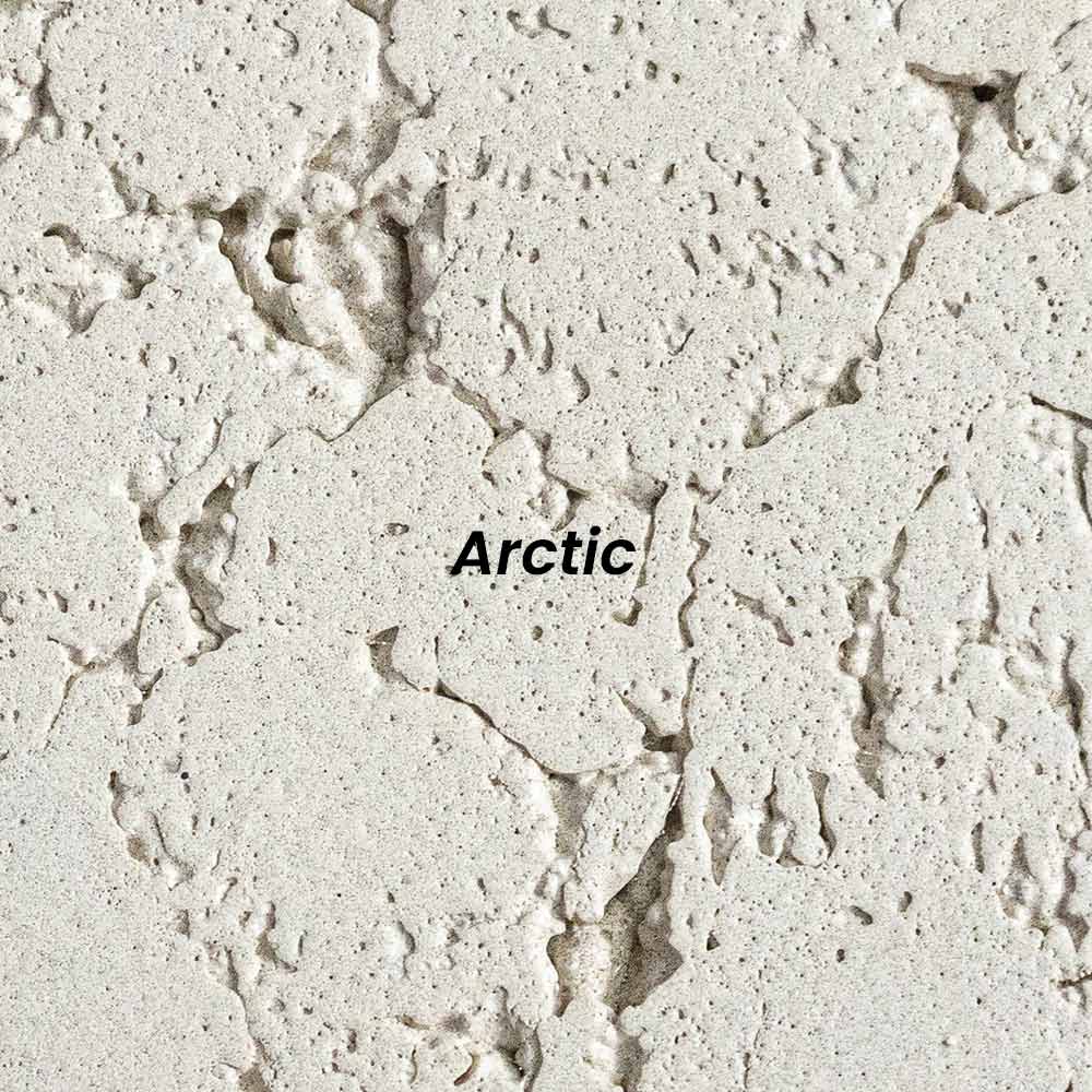 Arctic sample swatch with rough stucco texture, pale cream white finish.