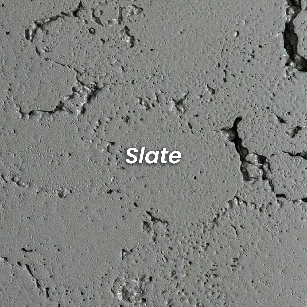 Slate sample swatch with rough stucco texture, light gray stone finish.