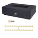 Dark slate concrete gas fire table with brass burner tubes and control panel