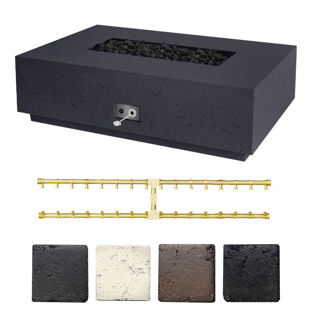 Dark slate concrete gas fire table with black stone insert and control panel