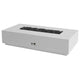 Sanctuary gas fire table in light gray with rectangular burner tray and front control panel