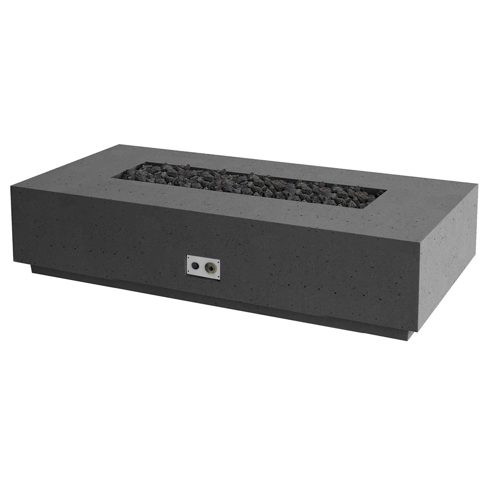 Sanctuary gas fire table in medium gray with rectangular burner tray and front control panel