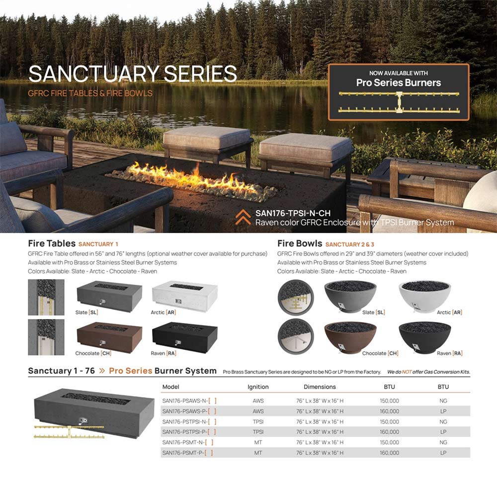 Outdoor concrete gas fire table with burning flame bed and dark finish