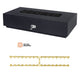 Slate gray concrete gas fire table with control panel, lava rocks, brass gas kit