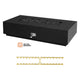 Raven black concrete gas fire table with control panel, lava rocks, brass burner kit