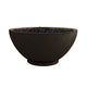 Dark gas fire bowl with black lava rocks, rounded top rim