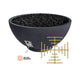 Dark concrete gas fire bowl with black burner stones and gold gas valve kit