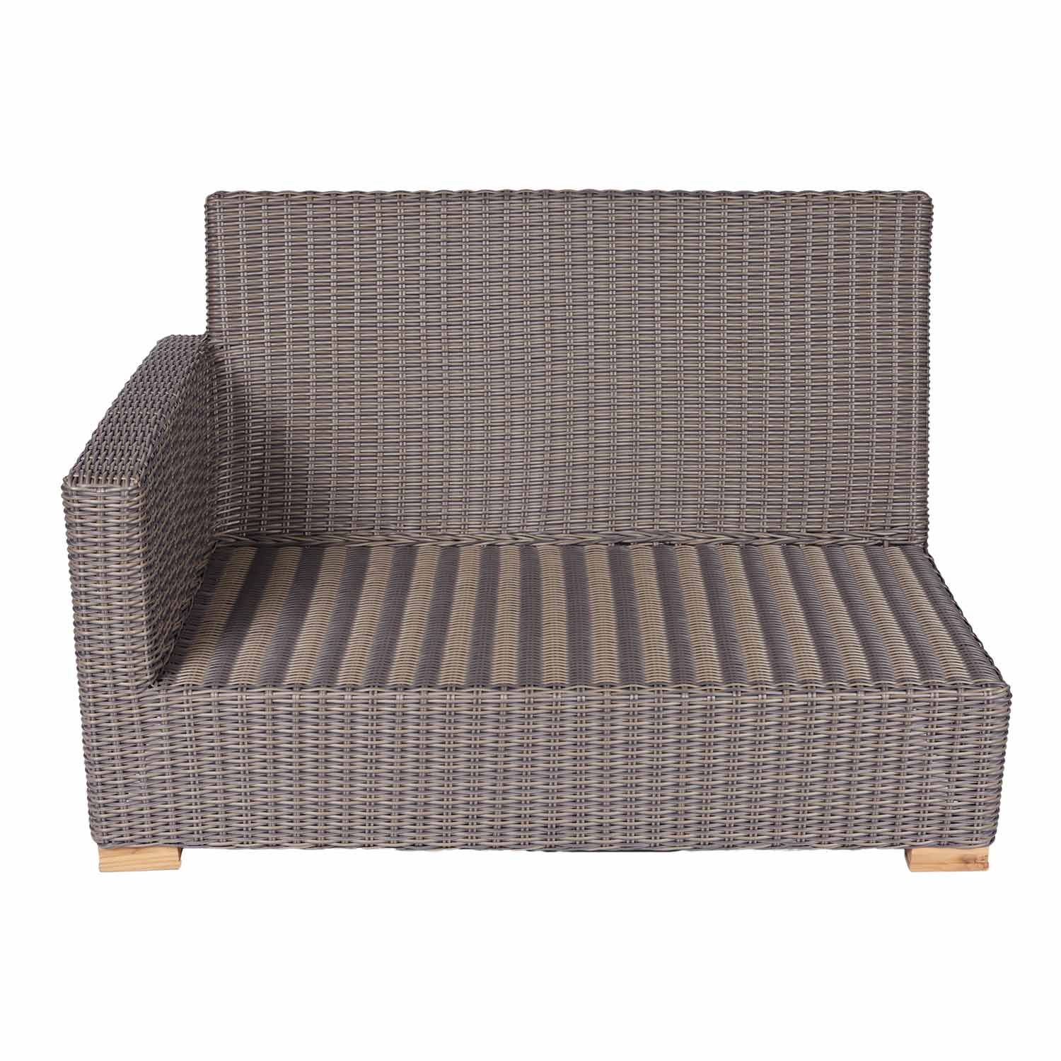 Wicker sectional two-seat frame with right arm, dark gray woven texture